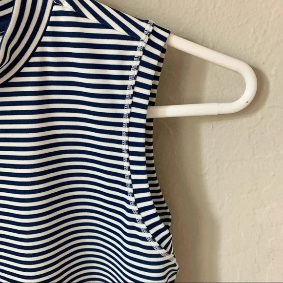 ATHLETA GIRL Overlap Rash Guard Swim Top Navy Striped Sleeveless Size Large (12) - Picture 9 of 13